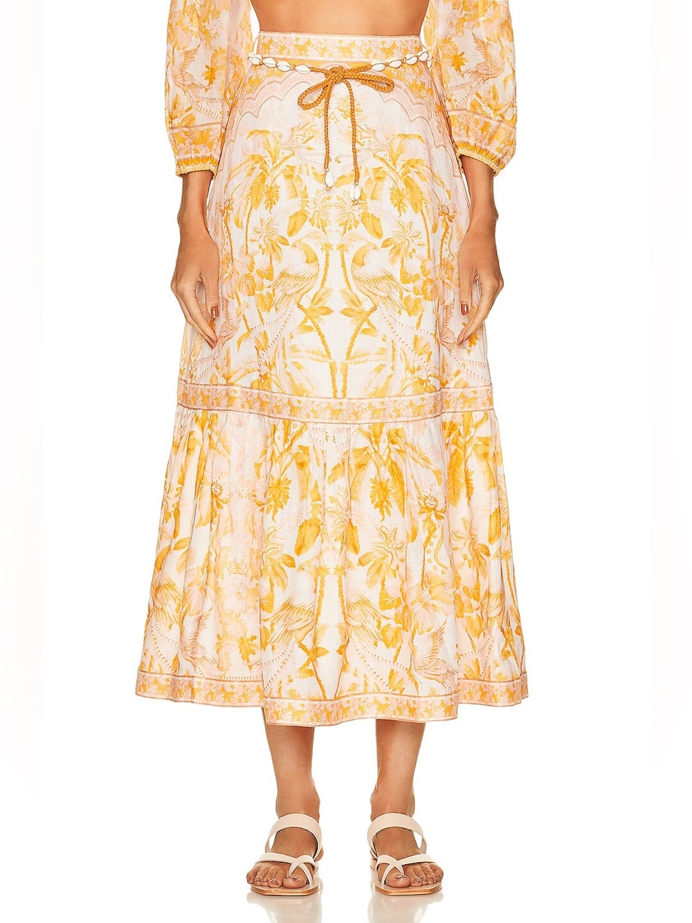 Zimmermann Yellow and White Floral Midi Skirt